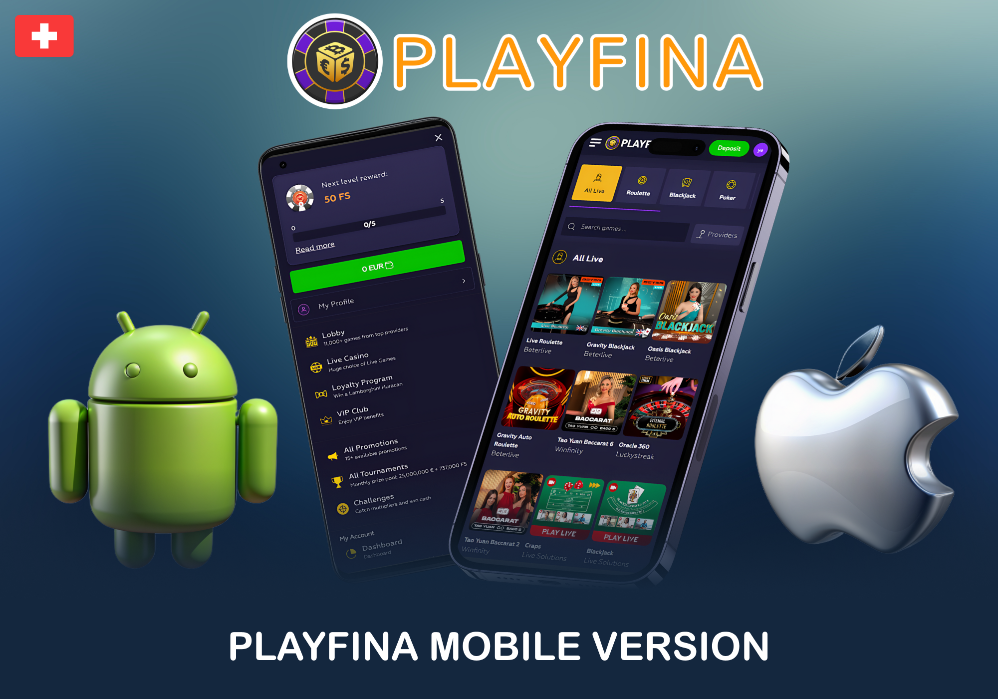 Kostenlose mobile Version der Playfina Casino-Website